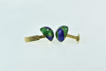 Load image into Gallery viewer, 18K 1960&#39;s Blue Green Enamel Swirl Domed Men&#39;s Cuff Links Yellow Gold