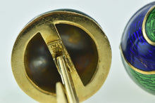 Load image into Gallery viewer, 18K 1960&#39;s Blue Green Enamel Swirl Domed Men&#39;s Cuff Links Yellow Gold