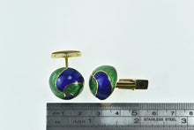 Load image into Gallery viewer, 18K 1960&#39;s Blue Green Enamel Swirl Domed Men&#39;s Cuff Links Yellow Gold