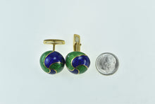 Load image into Gallery viewer, 18K 1960&#39;s Blue Green Enamel Swirl Domed Men&#39;s Cuff Links Yellow Gold