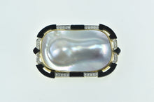 Load image into Gallery viewer, 18K Ornate Pear Pearl Black Onyx Diamond Accented Pin/Brooch Yellow Gold