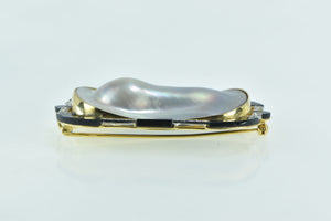 18K Ornate Pear Pearl Black Onyx Diamond Accented Pin/Brooch Yellow Gold