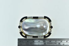 Load image into Gallery viewer, 18K Ornate Pear Pearl Black Onyx Diamond Accented Pin/Brooch Yellow Gold