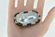 Load image into Gallery viewer, 18K Ornate Pear Pearl Black Onyx Diamond Accented Pin/Brooch Yellow Gold