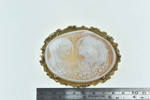 14K Elaborate Huge Carved Shell Cameo Floral Ladies Pin/Brooch Yellow Gold