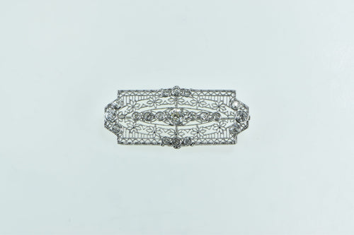 14K 1.68 Ctw Diamond Art Deco Intricate Filigree Bar Pin/Brooch Yellow Gold