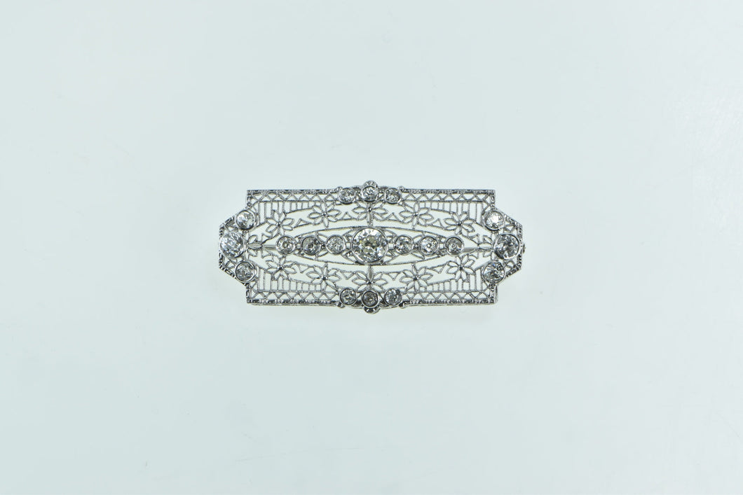 14K 1.68 Ctw Diamond Art Deco Intricate Filigree Bar Pin/Brooch Yellow Gold