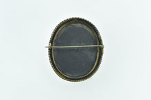 Load image into Gallery viewer, 14K Victorian Carved Black Jet Lady With Roses Pin/Brooch Yellow Gold