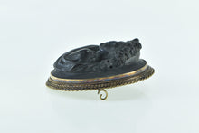 Load image into Gallery viewer, 14K Victorian Carved Black Jet Lady With Roses Pin/Brooch Yellow Gold