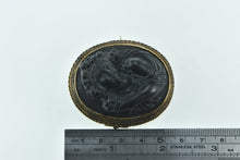 Load image into Gallery viewer, 14K Victorian Carved Black Jet Lady With Roses Pin/Brooch Yellow Gold