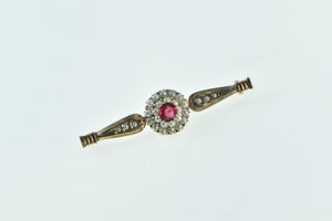 14K Victorian Ornate Garnet Seed Pearl Bar Pin/Brooch Yellow Gold