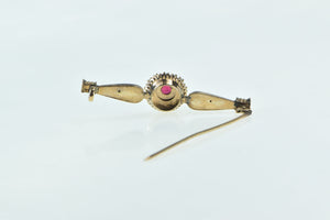 14K Victorian Ornate Garnet Seed Pearl Bar Pin/Brooch Yellow Gold