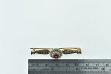 Load image into Gallery viewer, 14K Victorian Ornate Garnet Seed Pearl Bar Pin/Brooch Yellow Gold