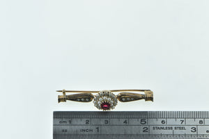 14K Victorian Ornate Garnet Seed Pearl Bar Pin/Brooch Yellow Gold