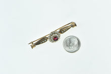 Load image into Gallery viewer, 14K Victorian Ornate Garnet Seed Pearl Bar Pin/Brooch Yellow Gold