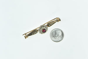 14K Victorian Ornate Garnet Seed Pearl Bar Pin/Brooch Yellow Gold