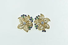 Load image into Gallery viewer, 14K 0.51 Ctw Diamond Sapphire Emerald Filigree Flower Earrings Yellow Gold