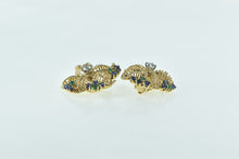 Load image into Gallery viewer, 14K 0.51 Ctw Diamond Sapphire Emerald Filigree Flower Earrings Yellow Gold