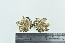 Load image into Gallery viewer, 14K 0.51 Ctw Diamond Sapphire Emerald Filigree Flower Earrings Yellow Gold