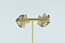 Load image into Gallery viewer, 14K 0.51 Ctw Diamond Sapphire Emerald Filigree Flower Earrings Yellow Gold