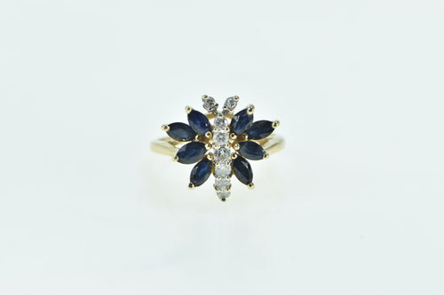 14K Sapphire Diamond Butterfly Statement Cocktail Ring Yellow Gold