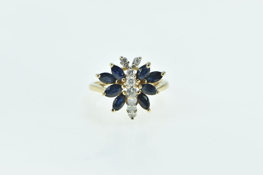 14K Sapphire Diamond Butterfly Statement Cocktail Ring Yellow Gold