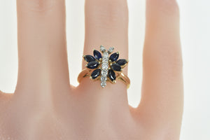 14K Sapphire Diamond Butterfly Statement Cocktail Ring Yellow Gold