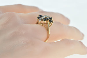 14K Sapphire Diamond Butterfly Statement Cocktail Ring Yellow Gold