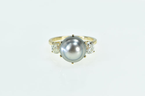 14K Vintage Pearl 0.99 Ctw Old Euro Diamond Ring Yellow Gold