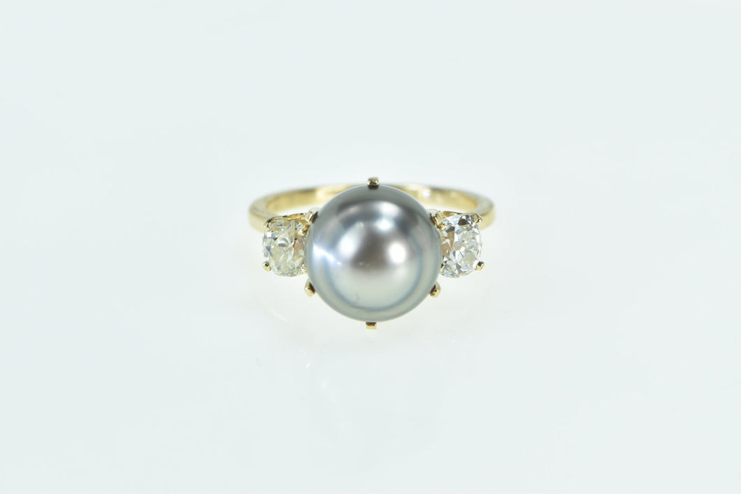 14K Vintage Pearl 0.99 Ctw Old Euro Diamond Ring Yellow Gold