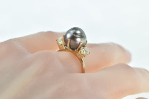 14K Vintage Pearl 0.99 Ctw Old Euro Diamond Ring Yellow Gold