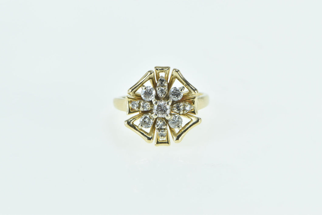 14K 0.46 Ctw Diamond Vintage Flower Cluster Ring Yellow Gold