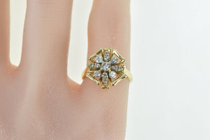 14K 0.46 Ctw Diamond Vintage Flower Cluster Ring Yellow Gold