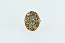 Load image into Gallery viewer, 18K Retro Ruby Emerald Sapphire Domed Statement Ring Yellow Gold