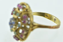 Load image into Gallery viewer, 18K Retro Ruby Emerald Sapphire Domed Statement Ring Yellow Gold