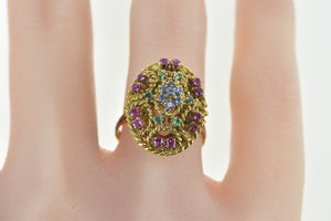 18K Retro Ruby Emerald Sapphire Domed Statement Ring Yellow Gold