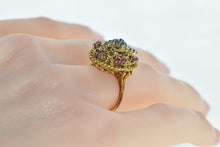 Load image into Gallery viewer, 18K Retro Ruby Emerald Sapphire Domed Statement Ring Yellow Gold