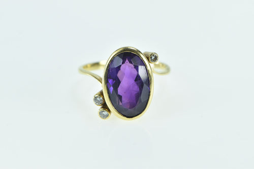 18K Oval Amethyst Diamond Freeform Statement Ring Yellow Gold