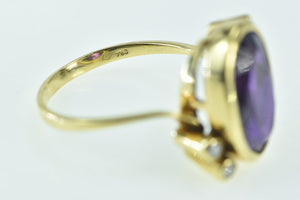 18K Oval Amethyst Diamond Freeform Statement Ring Yellow Gold