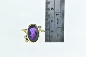 18K Oval Amethyst Diamond Freeform Statement Ring Yellow Gold