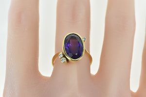 18K Oval Amethyst Diamond Freeform Statement Ring Yellow Gold