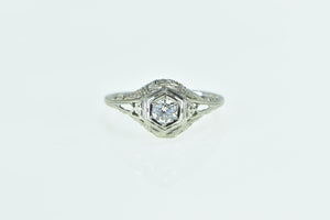 18K Art Deco Diamond Filigree Ornate Engagement Ring White Gold