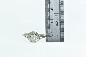 18K Art Deco Diamond Filigree Ornate Engagement Ring White Gold