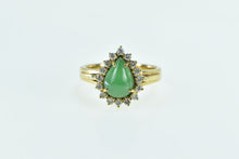 Load image into Gallery viewer, 18K Vintage Pear Cut Jade Diamond Halo Engagement Ring Yellow Gold