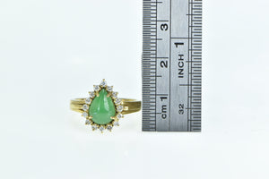 18K Vintage Pear Cut Jade Diamond Halo Engagement Ring Yellow Gold