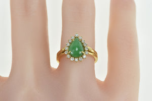 18K Vintage Pear Cut Jade Diamond Halo Engagement Ring Yellow Gold