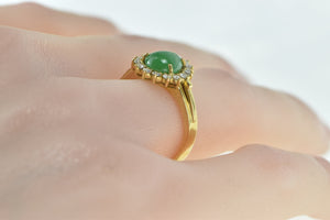 18K Vintage Pear Cut Jade Diamond Halo Engagement Ring Yellow Gold