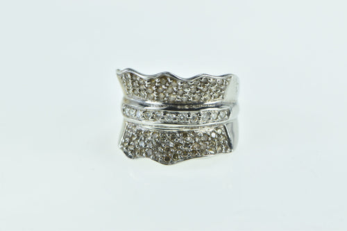 18K 0.82 Ctw Diamond Encrusted Wavy Corset Band Ring White Gold