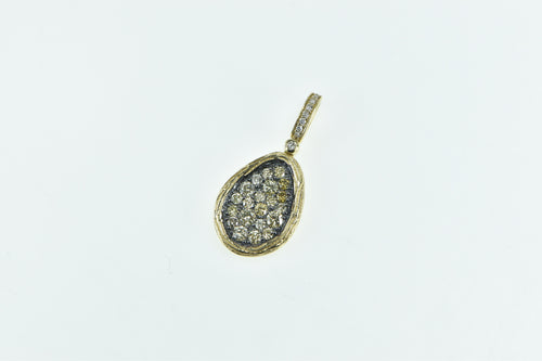 14K Bella Pave Diamond Wood Motif Statement Pendant Yellow Gold