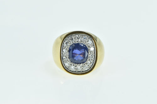 18K 3.00Ctw Sapphire Diamond Halo Squared Vintage Ring Yellow Gold